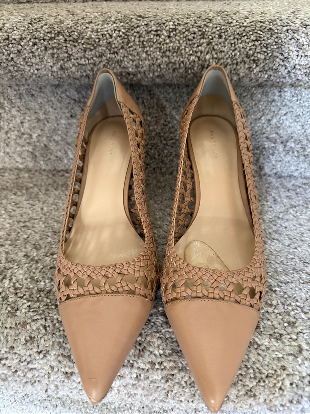 Ann Taylor Woven Pointed-Toe Pumps in Tan
